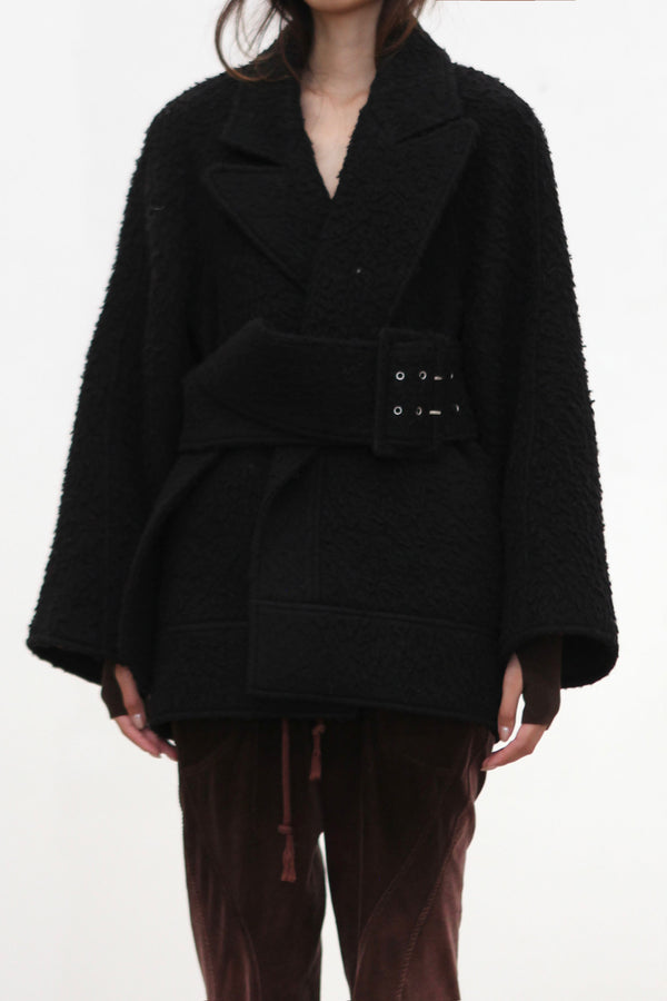 OUDE WAAG Fall/Winter 2025 Teddy/Wool Patchwork Oversized Coat OW-OW-25AW-CT08W1BL900-HEI Black (OW-25AW-CT07)
